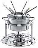 Silit Visio Fondue-Set Edelstahl Rostfrei: 6 Fonduegabeln, Glas-Spritzschutz, Rechaud m. Brenner, Sicherheitsbrennpaste u. Unterteller 16 cm Ø