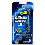 Gillette Sensor3 Disposable Razors with Sensitive + Aloe Lubrastrip , 8 razors