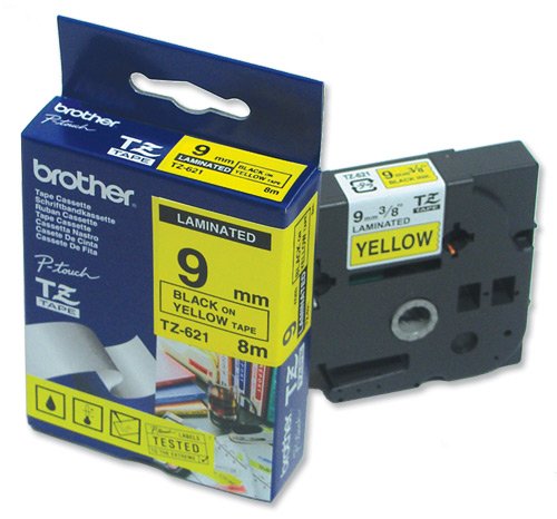 Kamerazubeh&ouml;r: Brother TZ-621 laminiert Schriftband 9mm gelb/schwarz P-touch 200/300/1200/1750/1800/9500