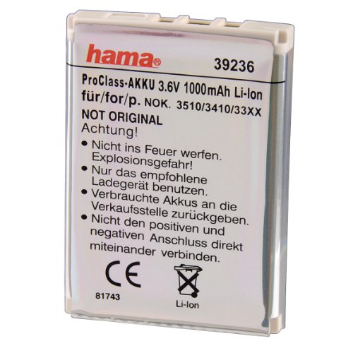 Heimkinosysteme: Hama Akku 3,6V, 1000 mAh Li-Ion f�r Nokia 3510, 3410, 3330, 3310