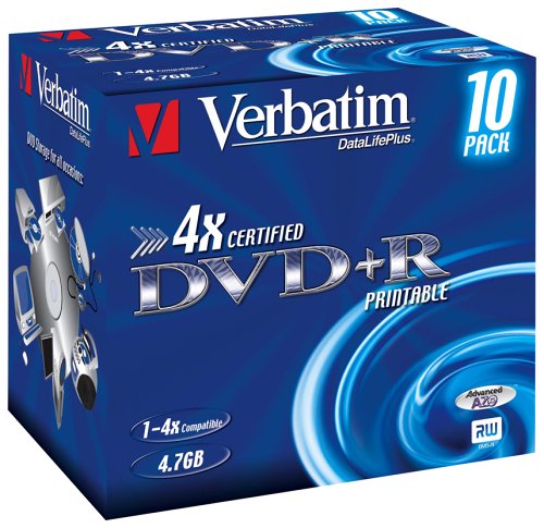 Verst&auml;rker und Receiver: Verbatim DVD+R 4X 4,7GB Printable Surface Jewel Case 10er Pack DVD-Rohlinge