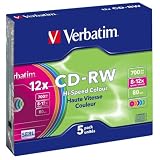 Verbatim CDRW-80 (8x-12xx) 5pk Slim Jewel Case - hi-speed coloured