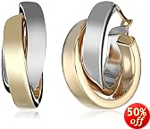 14k Yellow and White Gold Crossover Hoop Earrings