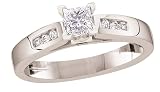 14k White Gold Princess Cut Center w/ Round Side Stones Ring