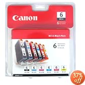 Canon BCI-6 Black/Color Ink Tank 6-Pack Set (4705A018)