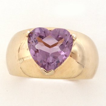 Sterling Silver Gold Plated Heart-Shape Amethyst Ring