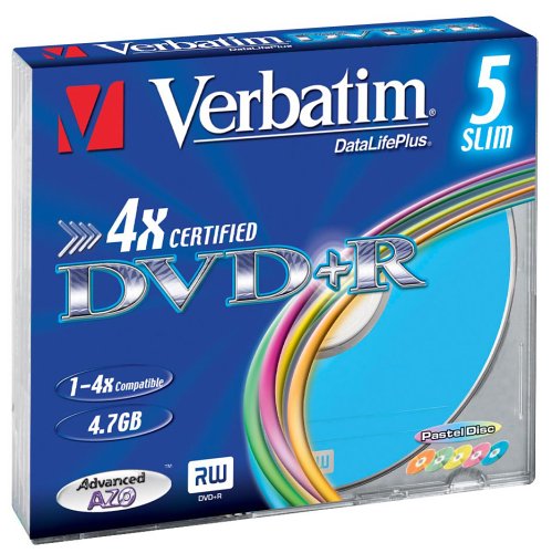 Verst&auml;rker und Receiver: Verbatim DVD+R 4x 4,7 GB Pastel Colour Slim Case 5er Pack DVD-Rohlinge