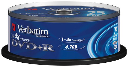 Verst&auml;rker und Receiver: Verbatim DVD+R 4X 4,7GB Scratch Resistant Surface 25er Spindel DVD-Rohlinge