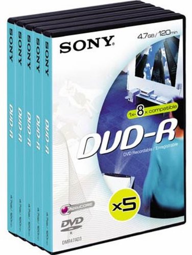 Festplatten: Sony 5DMR47VD DVD-R (recordable) Disc in Video-Box, 4,7 GB Speicherkapazit�t, 5er Pack