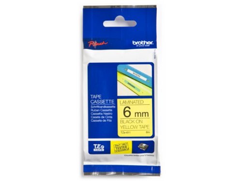 Kamerazubeh&ouml;r: Brother TZ-611 laminiert Schriftband 6mm gelb/schwarz P-touch 200/300/1200/1750/1800/9500