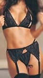Lace Peek-A-Boo Bra Top with Garter Belt & Tie Crotch G-String, 3 Pc. Set - by Leg Avenue