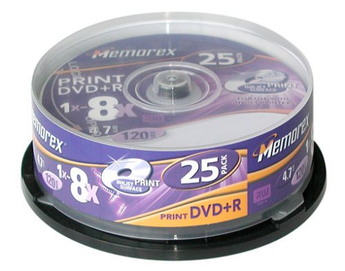 MP3 Player: Memorex DVD+R Printable 25er Spindel 4.7GB 8x Speed DVD-Rohlinge