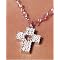 Sterling Silver Rosary Bead Necklace w/ Crystal Cross, 18