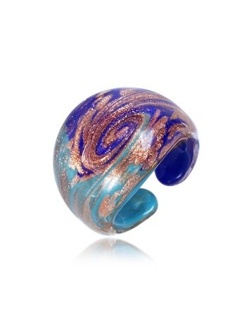 Antica Murrina Veneziana Laguna - Blue & Gold Murano Glass Ring