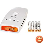 Sony BCG-34HRMF4 Battery Charger with LCD Display and 4 AA Ni-MH Rechargeable Batteries
