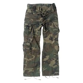 Woodland Camo Vintage Paratrooper Fatigues, 8-Pocket Cargo Pants w Retro look by Ultra Force