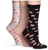 Hot Sox Womens Pigs Trouser Sock, Black, White, Hemp, 3-Pack