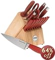 KitchenAid 16-Piece Cutlery Set with Traditional Natural Block, Red Handles