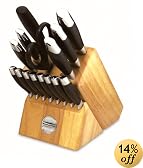 KitchenAid 16-Piece Silicone-Handled Cutlery Set in Traditional Natural Block, Black