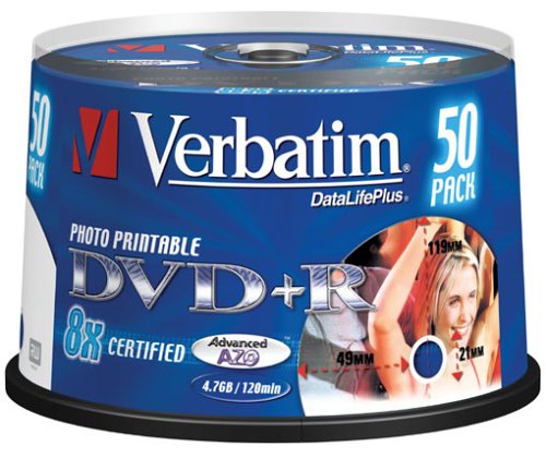 Verst&auml;rker und Receiver: Verbatim DVD+R 8X 4,7GB Wide Photo Printable Surface 50er Spindel generic DVD-Rohlinge