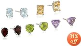 Sterling Silver Peridot, Garnet, Amethyst, Blue Topaz & Citrine Individually Boxed Stud Earring Set