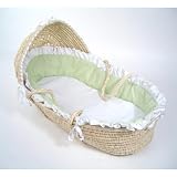 Hooded Moses Basket with Sage Gingham Bedding