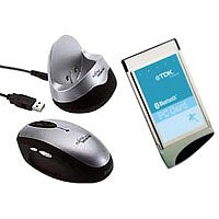 Festnetztelefone: Fujitsu Siemens CONNECT2AIR Bluetooth Bundle Mouse/PC Card Maus schnurlos 5 Tasten 400dpi + Tastenrad + Bluetooth PC Card silber