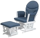 Glider and Ottoman Combination--White with Blue Fabric