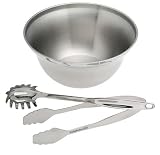 Calphalon Contemporary Stainless Salad/Serving Bowl with Stainless Tongs and Pasta Fork