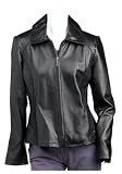 Colebrook Womens Funnel Neck Leather Lamb Basic Zip Front Jacket