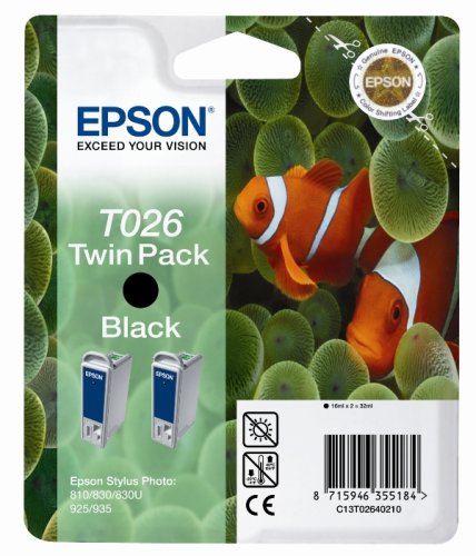 Drucker: Epson TWINPACK 2 schwarze C13T026401 Tintenpatronen f�r Stylus Photo 810/830/925