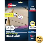 Avery 8293 Matte white ink jet labels, 1-1/2 round, full-bleed, 400 per pack