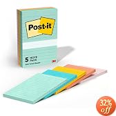 3M Post-it 4 x 6 Inch Five Colors Ruled Notes, 100 Sheets 5 Pack (660-AST)