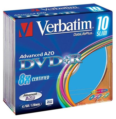 Verst&auml;rker und Receiver: Verbatim DVD+R 8x Speed Colour Surface 10er Pack Slim Case DVD-Rohlinge