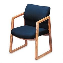 2400 Series Guest Arm Chair, Medium Oak Finish, Blue Fabric
