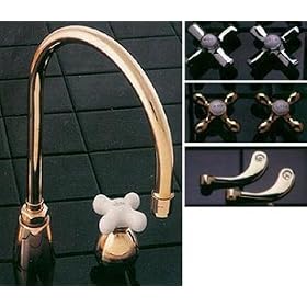 Brass Chicago Gooseneck Kitchen Faucet - Deco Cross Handles - Polished Brass by 
