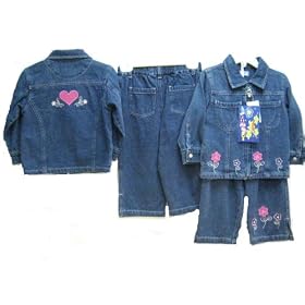 Infant Girls Sizes 12M 18M 24M Cotton Denim Embroidered Jacket 2-PC Sets by Astro