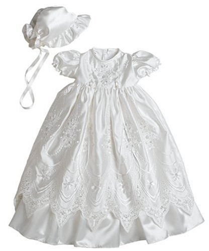 Girls Ivory Christening Gown With Matching Hat: 3-6 Months
