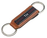Tommy Hilfiger Mens Leather Keyfob with Navy Ribbon, Tan