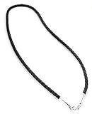 Sterling Silver Black Leather 16" Cord Chain Necklace
