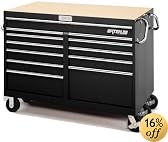 Waterloo MG5612BK 56-Inch Wide by 30-Inch Dep by 42-1/4-Inch High Extreme Use Black Tool Cart with 12 Ball Bearing Drawers and Roll Cage Construction