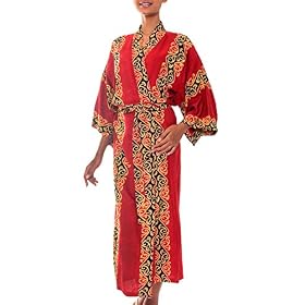 Rayon batik robe, 'Tropical Red'