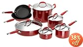 KitchenAid Gourmet Essentials 12-Piece Hard-Base Cookware Set, Red