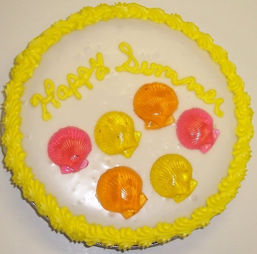 Cookie Cake Pie with Chocolate White Chip Cookie and Chocolate Cake 9-Topped with Mixed Fruit Sea Shell Gummies