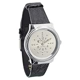 Mens Chrome Automatic Braille Watch with Leather Band
