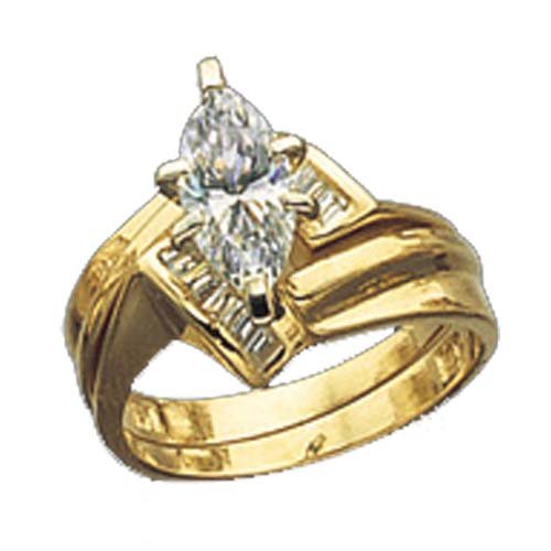 14K yellow gold 1.3 ct tw marquise / baguette wedding set ring