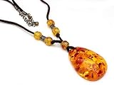 Hippie Style Bohemian 18" to 20" Suede Necklace with Huge Faux Amber Stone Pendant