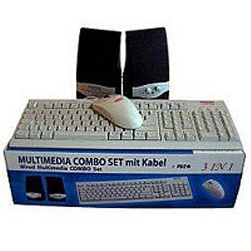 Festplatten: Sansun Multimedia Combo-Set Tastatur PS/2 + Maus + Lautsprecher Hellgrau