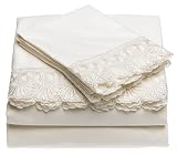 Francesca Lace 300-Thread Count 100% Cotton Sateen Queen Sheet Set, Natural