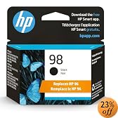 HP 98 Black Inkjet Print Cartridge, 11 ml (C9364WN#140)